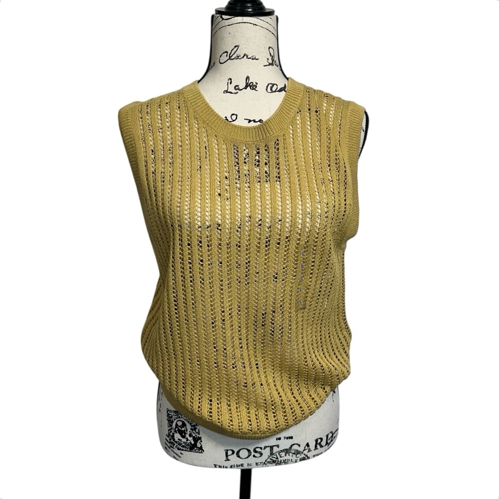 Uniqlo Women's Yellow Open Knit Mesh Crewneck Sleeveless Sweater‎ Top, Large - Picture 2 of 8